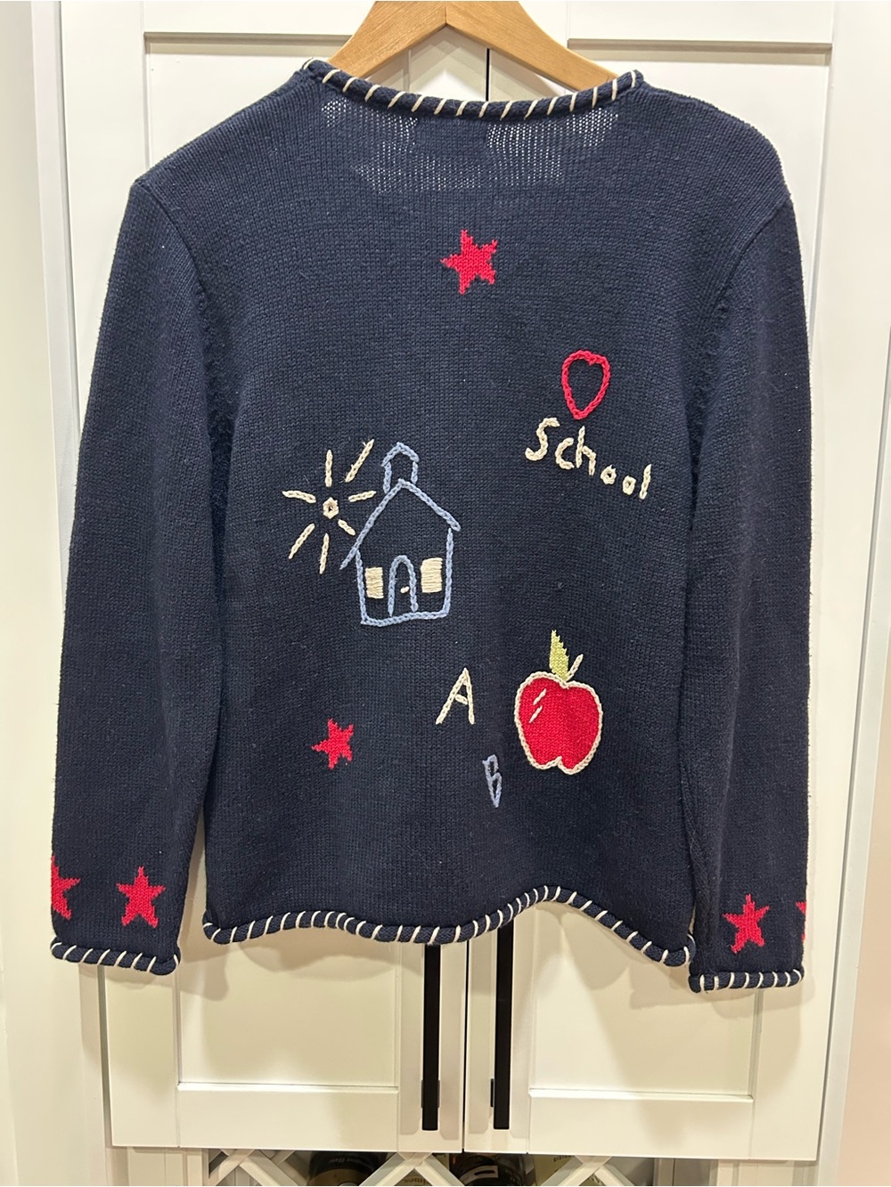 Vintage Navy School-Themed Button Cardigan Sweater size Medium - Picture 4 of 8